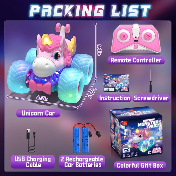 Castle Remote Control Unicorn Monster Truck 4WD RC Stunt Car with Light Music - Picture 7 of 9